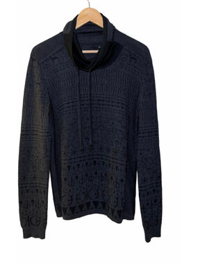Edun Womens Turtleneck Sweater Grey Black Patterned Size S